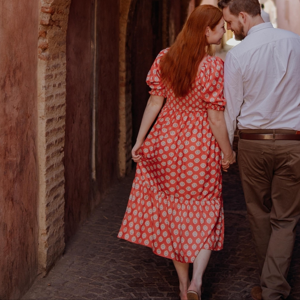 Orange patterned smock dress